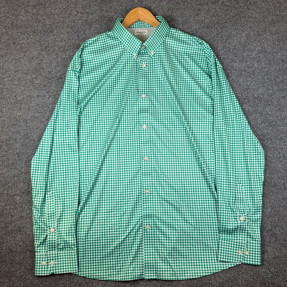 Collars & Co Shirt Mens 2XL Green Gingham Check Button Down Dress Long Sleeve